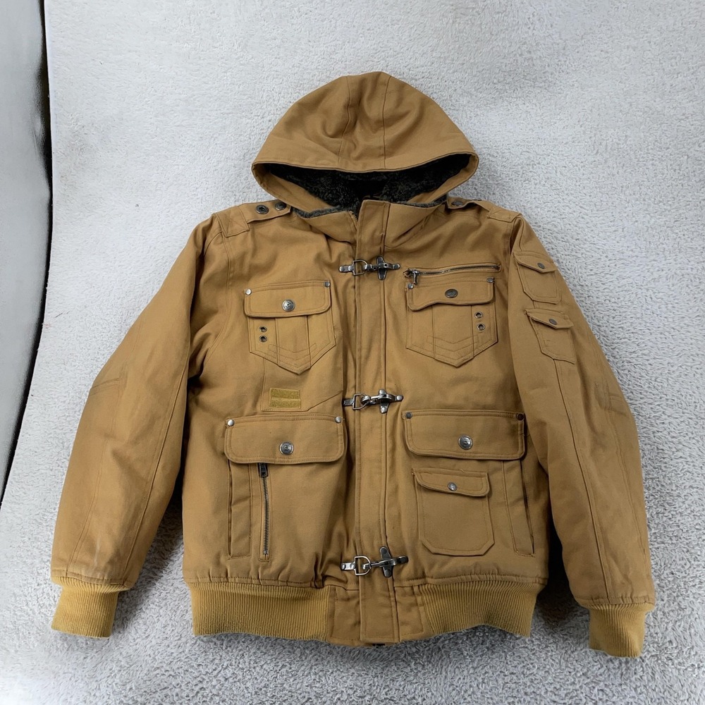 Imperious Jacket Mens Large Tan Hooded Bomber Toggle‎ Canvas Workwear Pockets